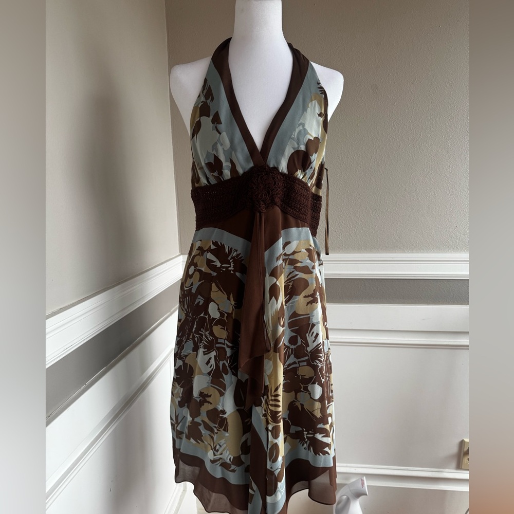 chiffon halter dress with slight asymmetric hem